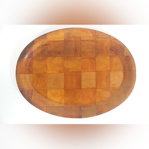 1970’s Woven Wood Tray Molded Wood Bar Danish Modern Mid Century MCM Drinks Bar - Picture 3 of 8